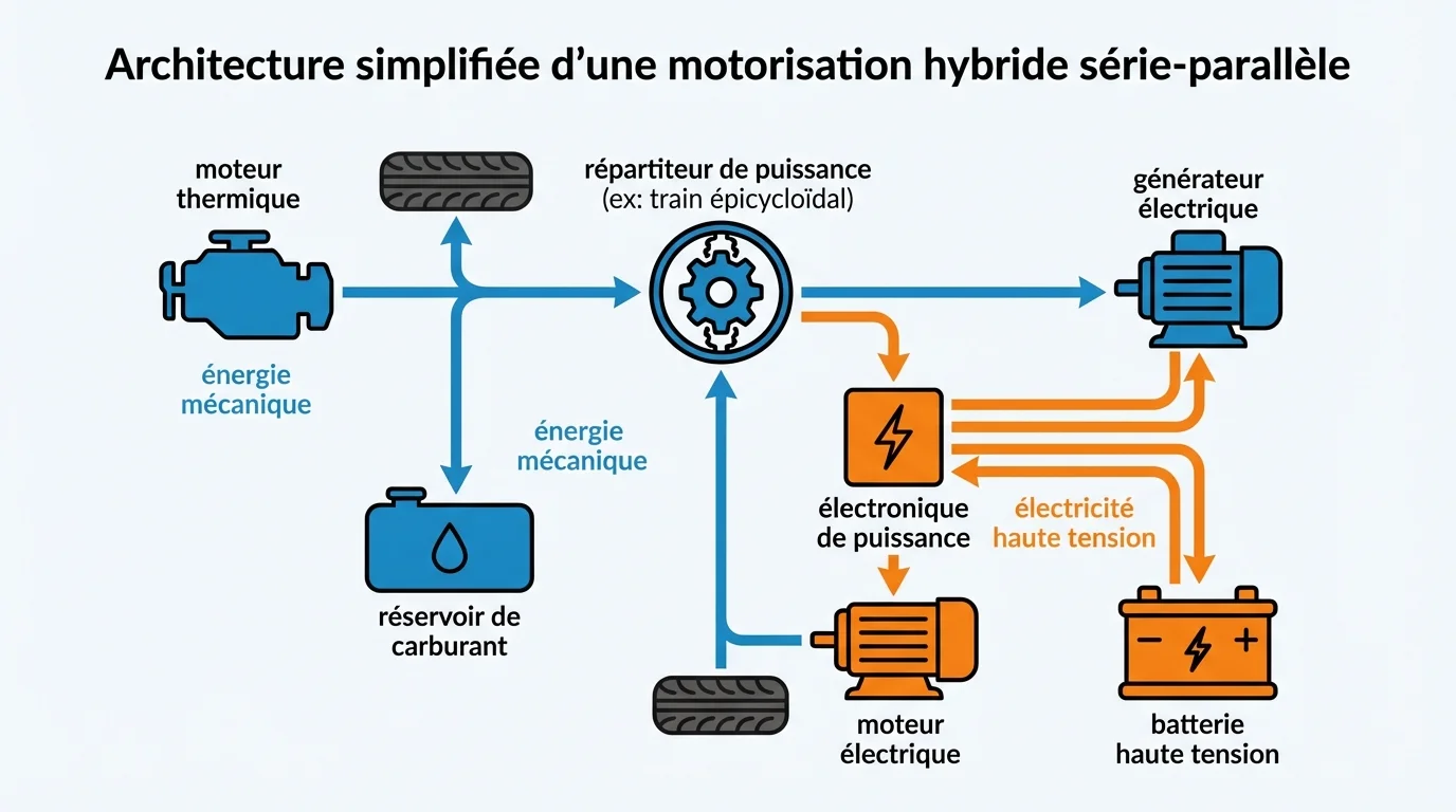 Architecture simplifiée d'une motorisation hybride série-parallèle