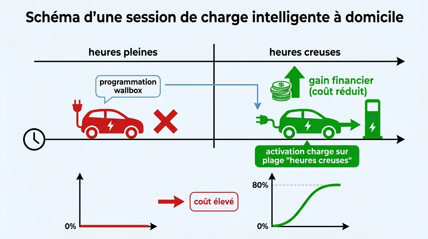 Schéma d'une session de charge intelligente à domicile