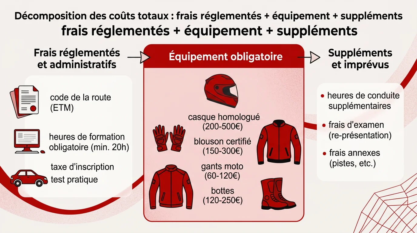 Décomposition des coûts totaux : frais réglementés + équipement + suppléments
