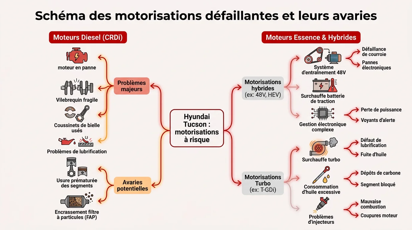 Schéma des motorisations défaillantes et leurs avaries