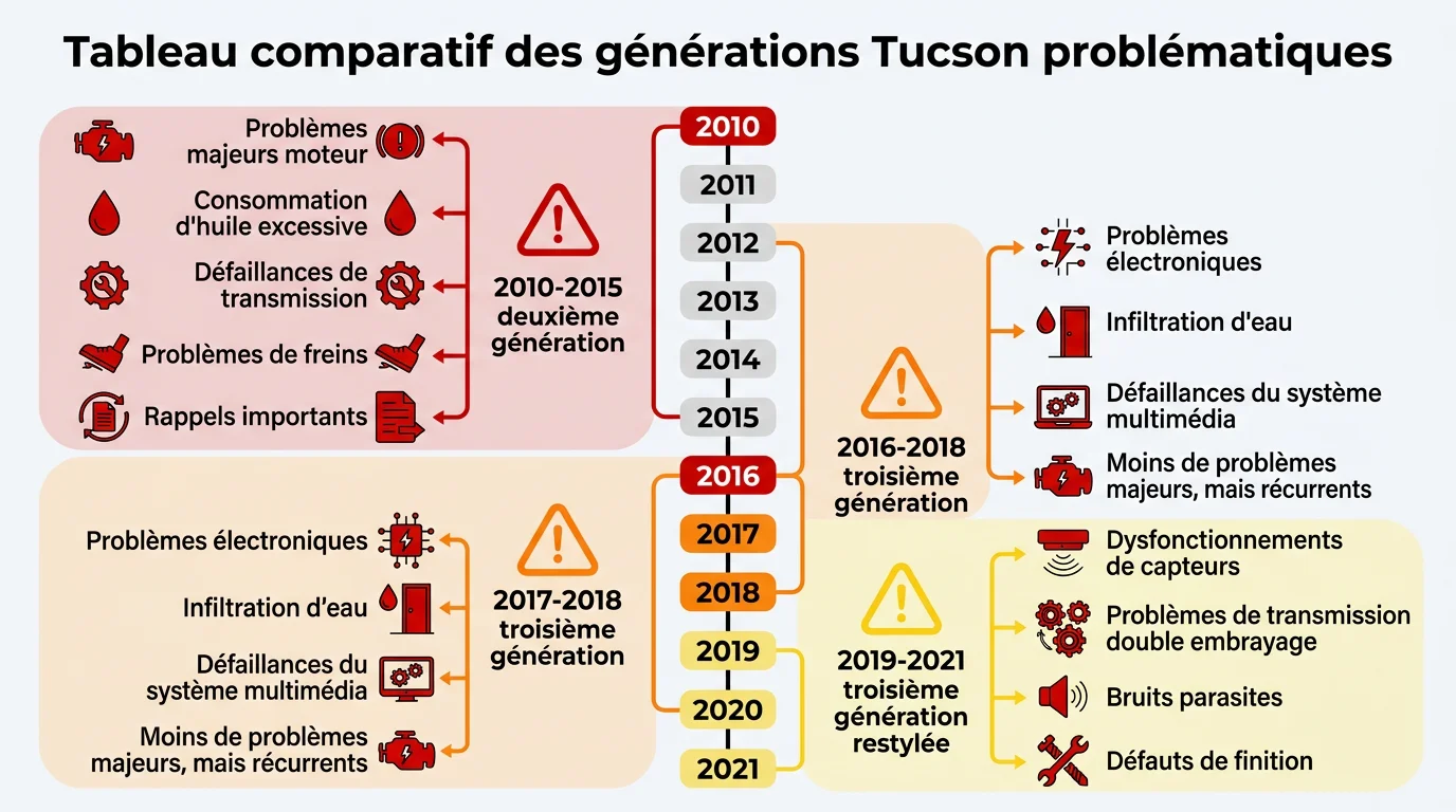 Tableau comparatif des générations Tucson problématiques