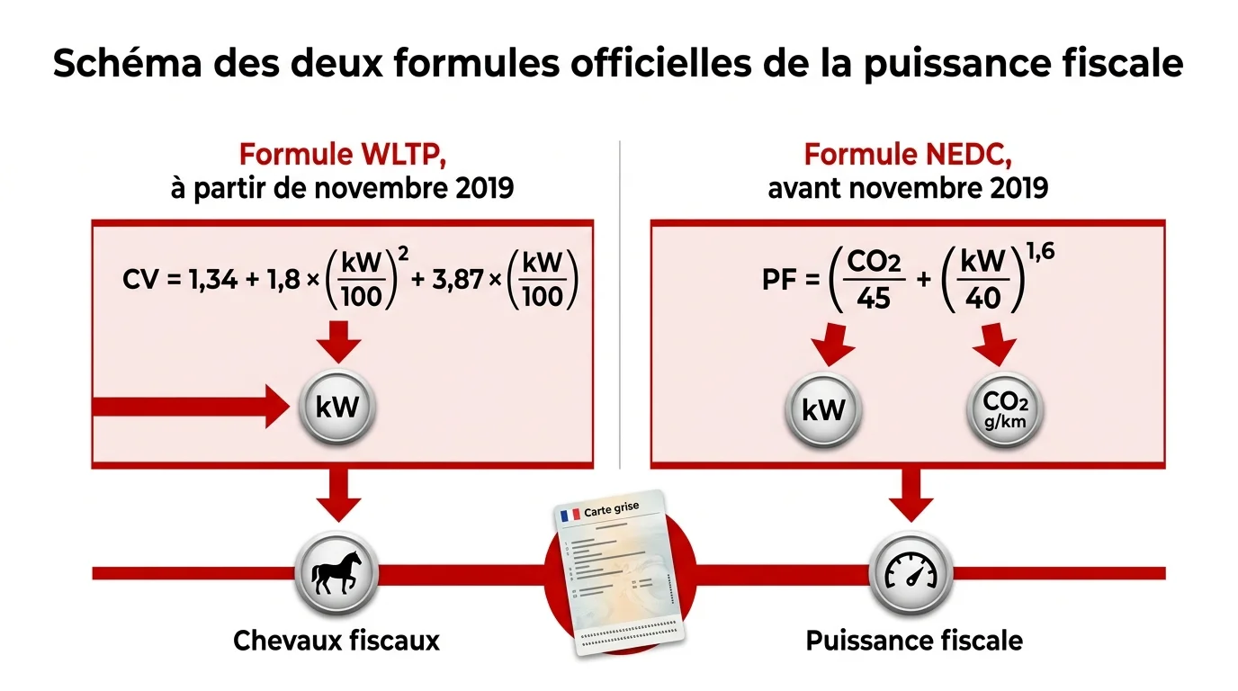 Schéma des deux formules officielles de la puissance fiscale