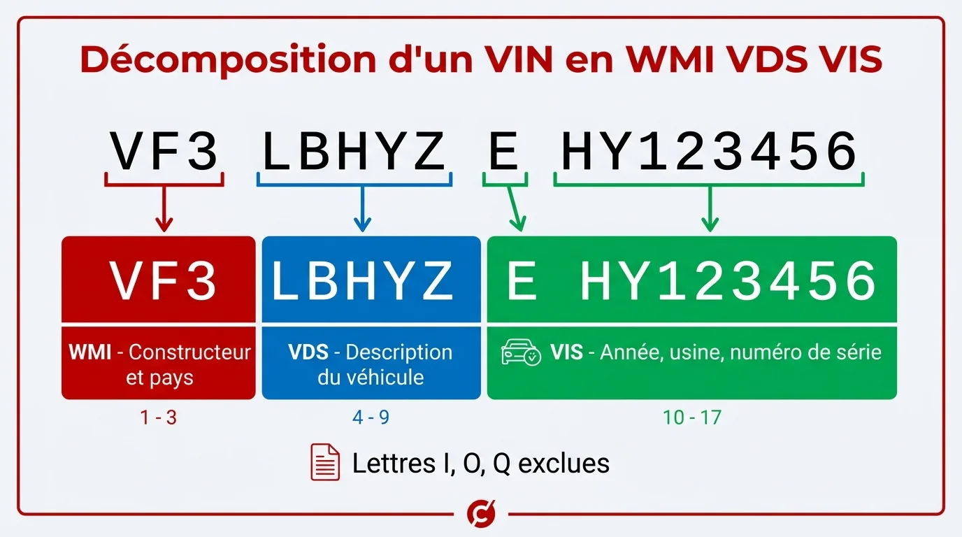 Décomposition d'un VIN en WMI VDS VIS