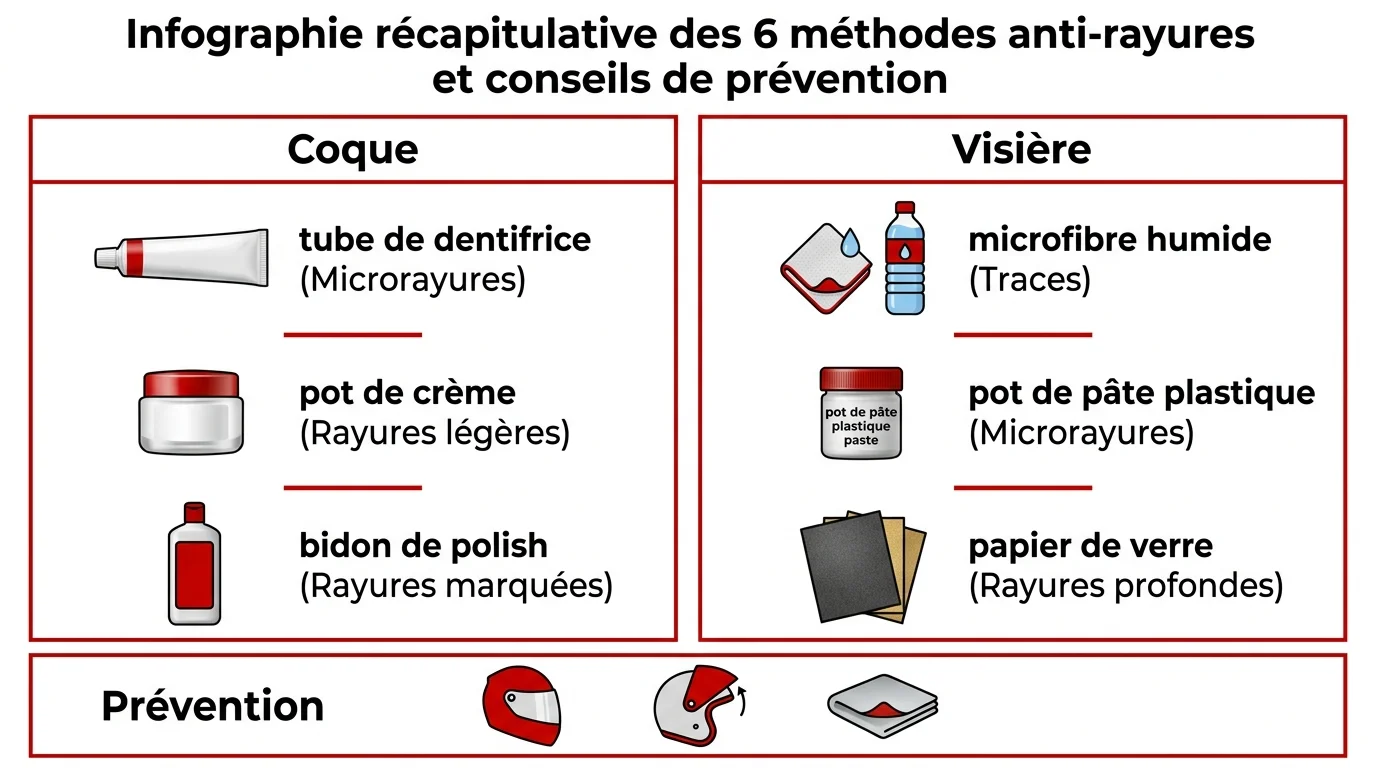 Infographie récapitulative des 6 méthodes anti-rayures et conseils de prévention