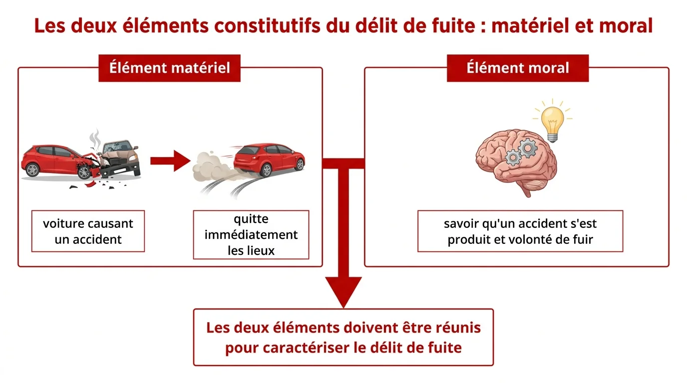 Les deux elements constitutifs du delit de fuite : materiel et moral