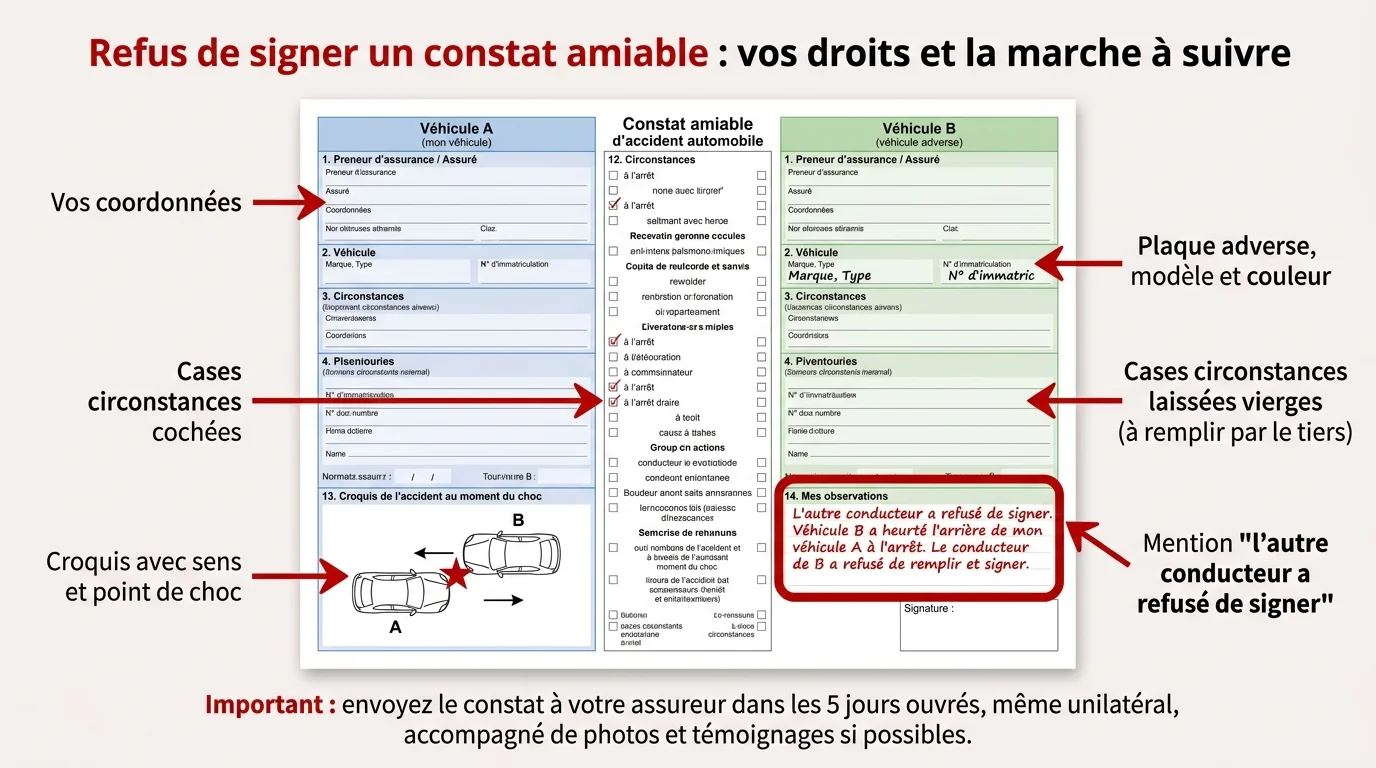 Modele de constat unilateral annote, rubriques a remplir seul