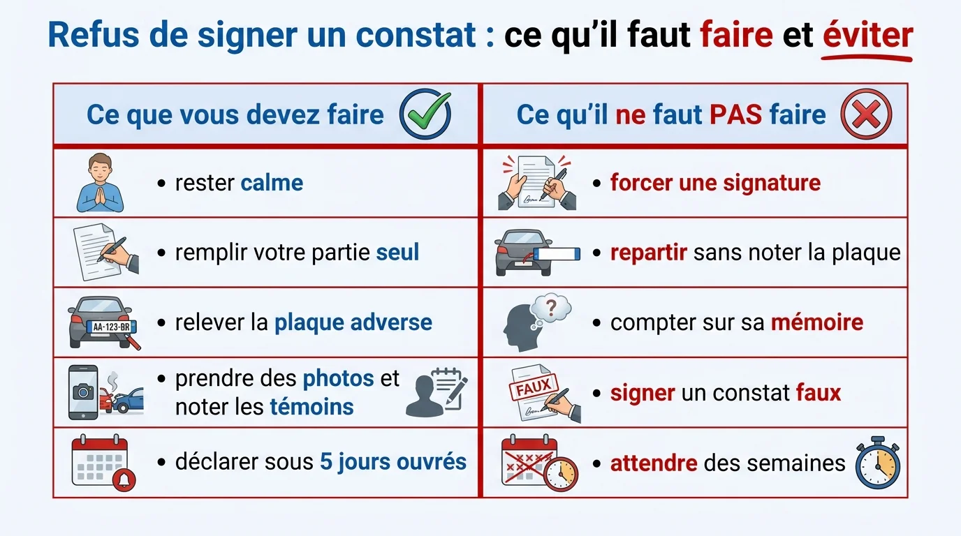 Refus de signer un constat : ce qu'il faut faire et eviter