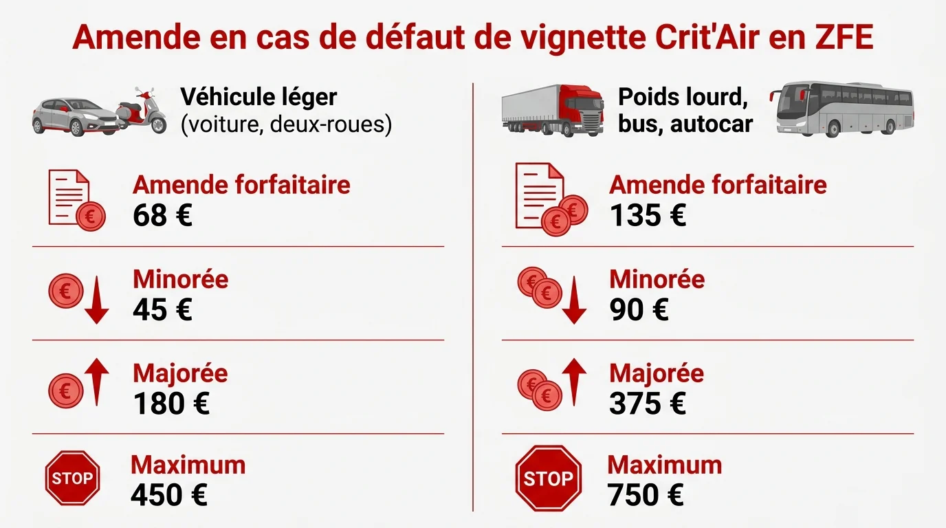 Barème des amendes Crit'Air : véhicule léger 68 € contre poids lourd 135 €