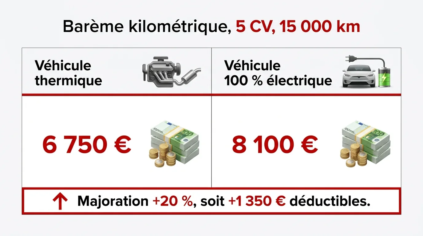 Comparatif chiffré : 6 750 € en thermique contre 8 100 € en électrique pour 15 000 km