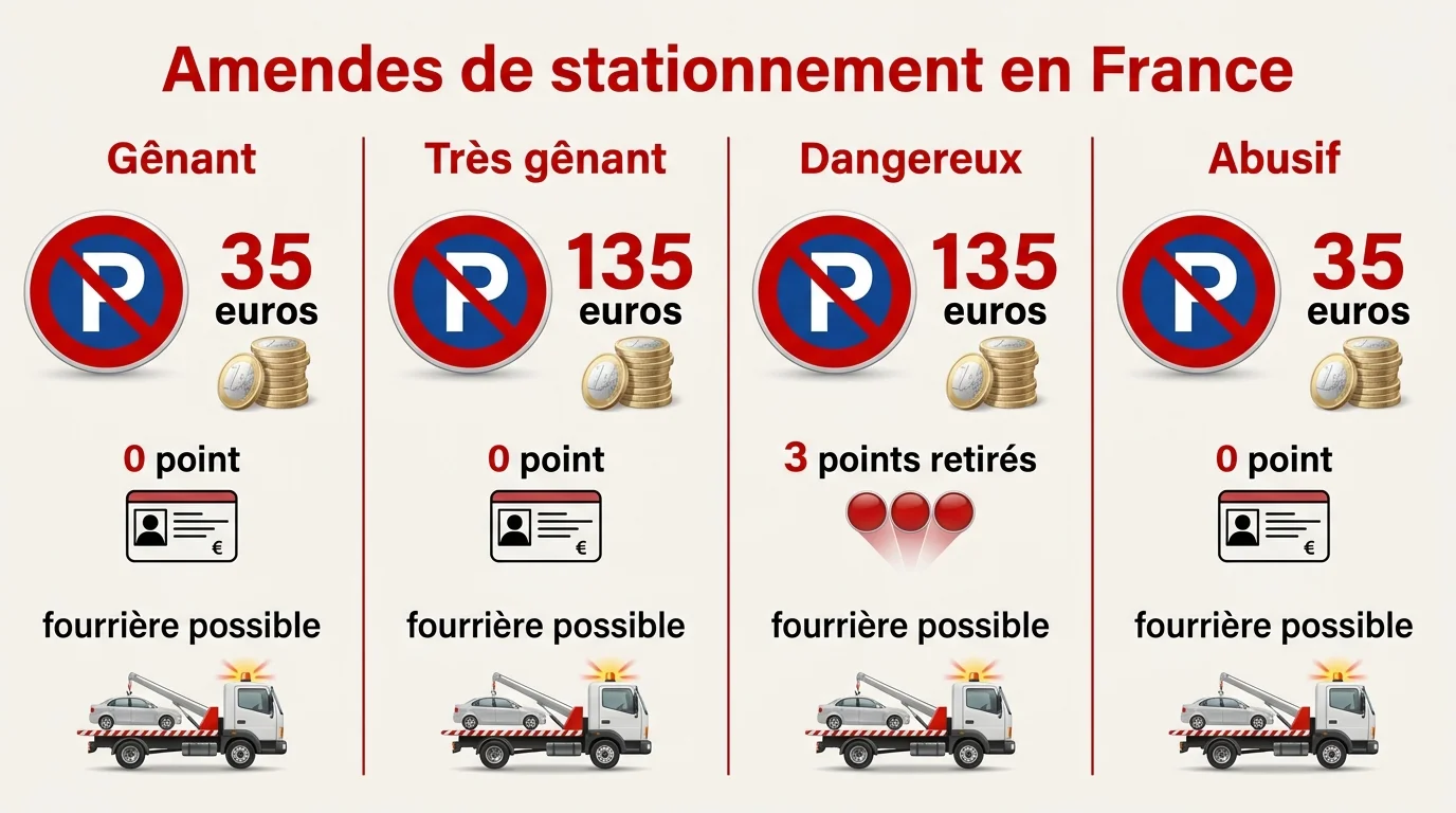 Comparatif des amendes selon la catégorie de stationnement