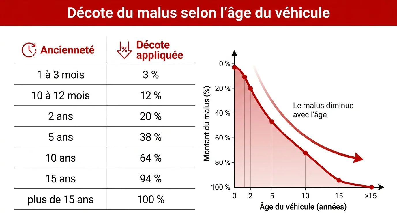 La décote officielle du malus par tranche d'ancienneté