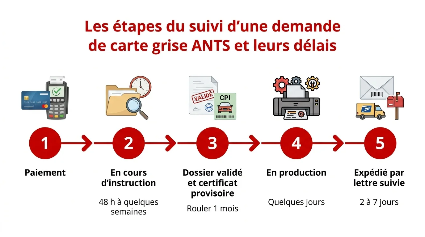 Les étapes du suivi d'une demande de carte grise ANTS et leurs délais