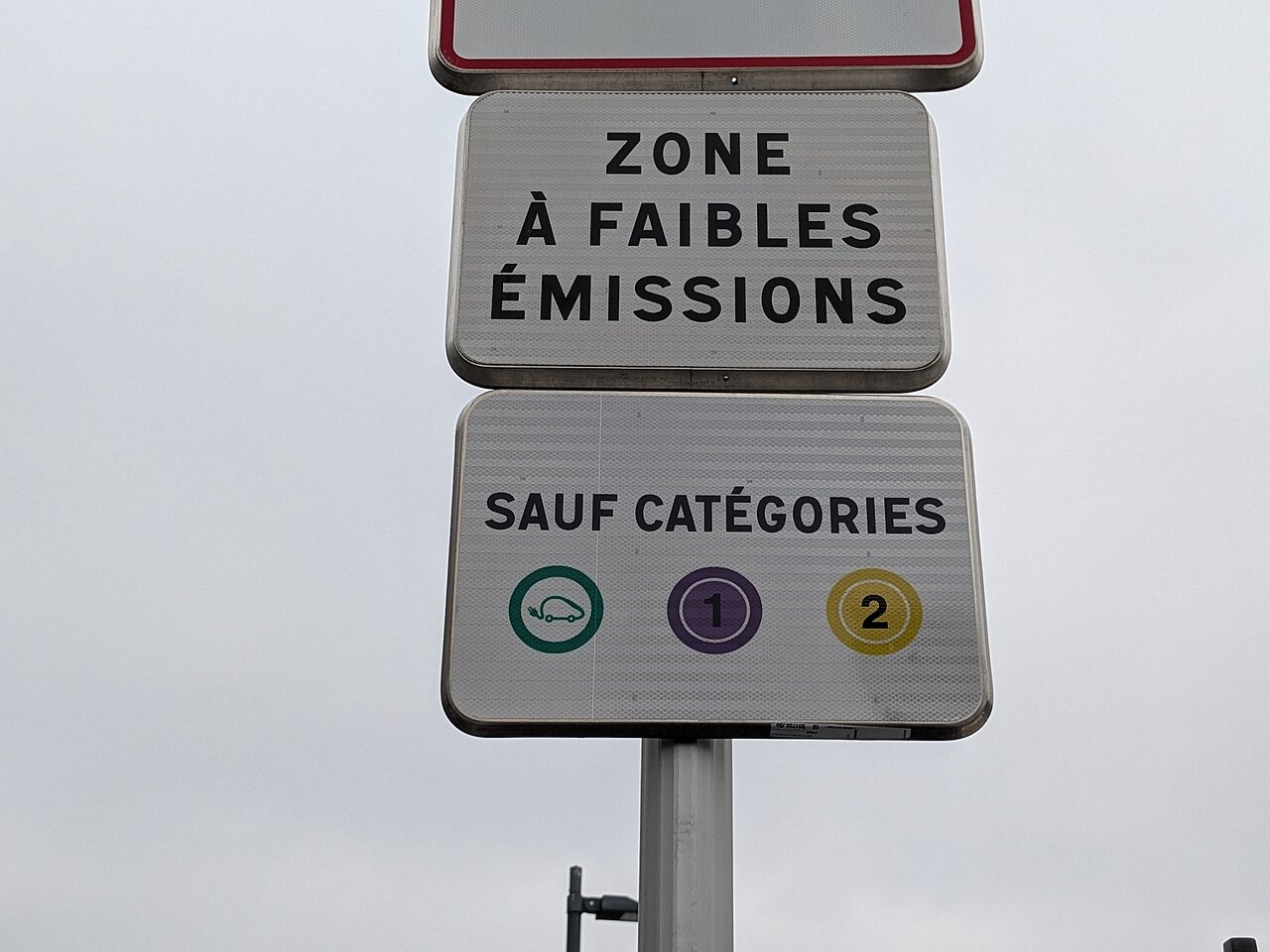 Panneau de zone à faibles émissions à Lyon, catégories autorisées (photo : Wikimedia Commons)