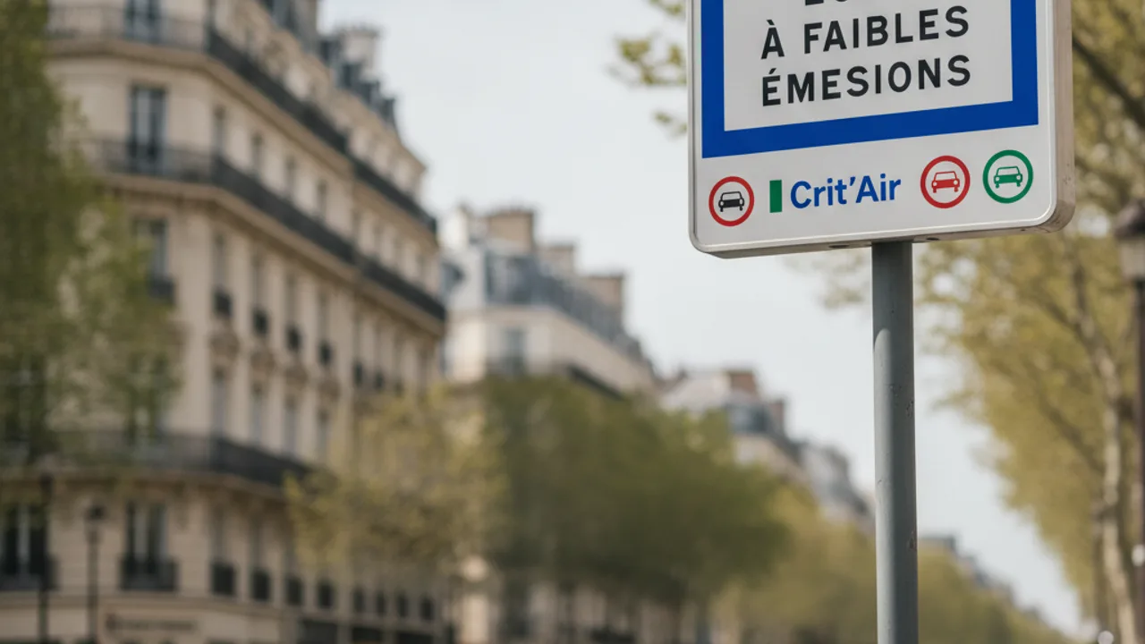 Panneau d'entrée de zone à faibles émissions dans une ville française