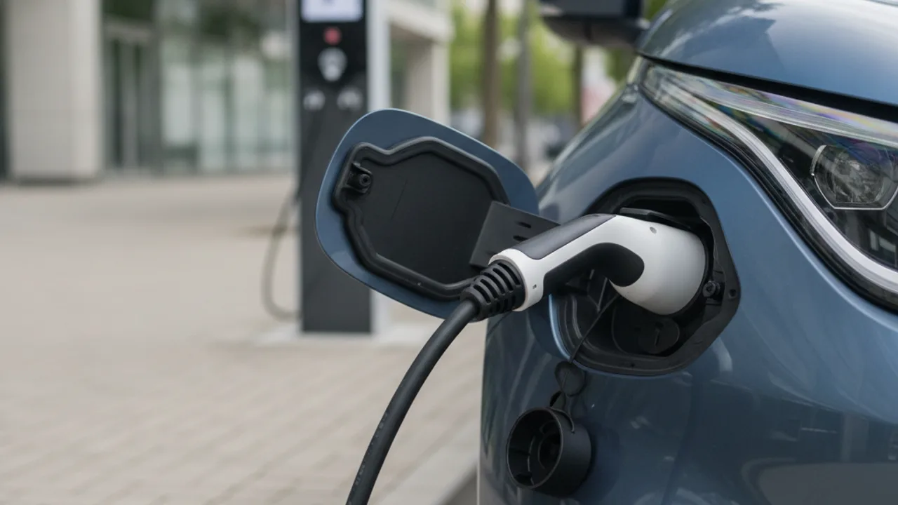 Voiture electrique en charge sur une borne