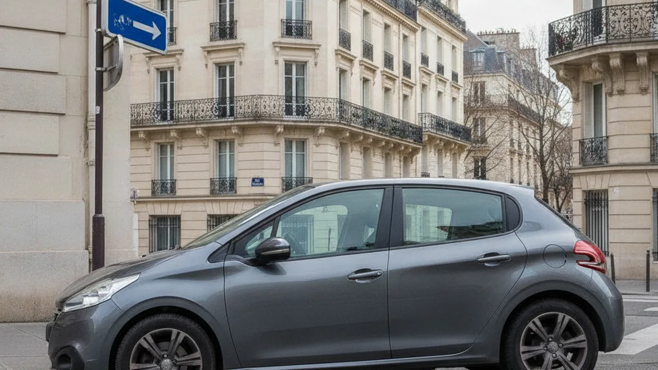 Voiture garée sur un trottoir dans une rue française