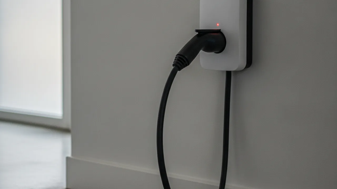 Câble de recharge branché sur une borne murale domestique