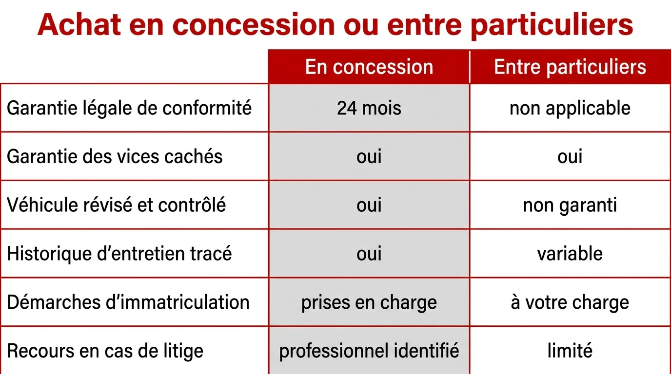 Comparatif des protections entre un achat en concession et un achat entre particuliers
