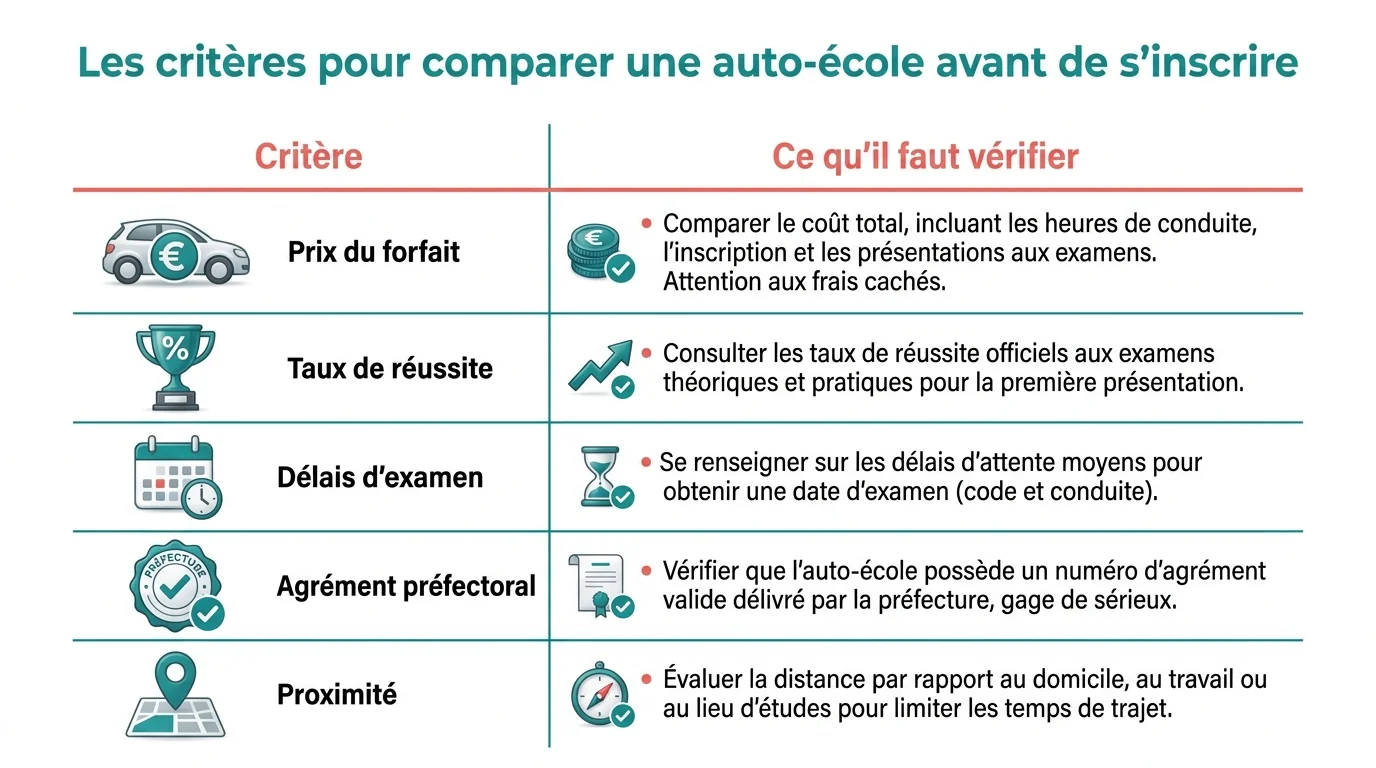 Les critères pour comparer une auto-école avant de s'inscrire