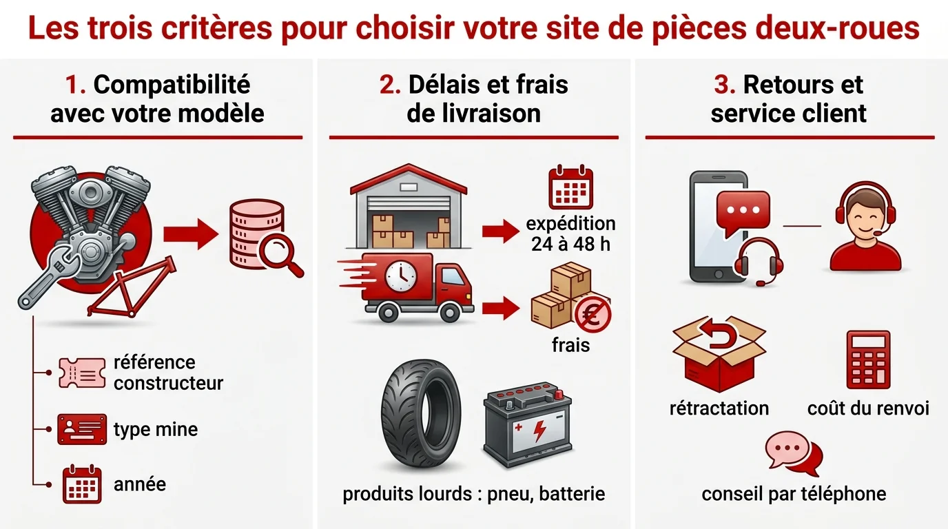 Les trois critères pour choisir votre site de pièces deux-roues